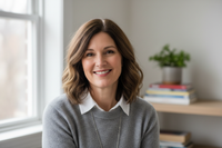 middle aged white lady with brown hair and looks normal - standard at home lifestyle headshot